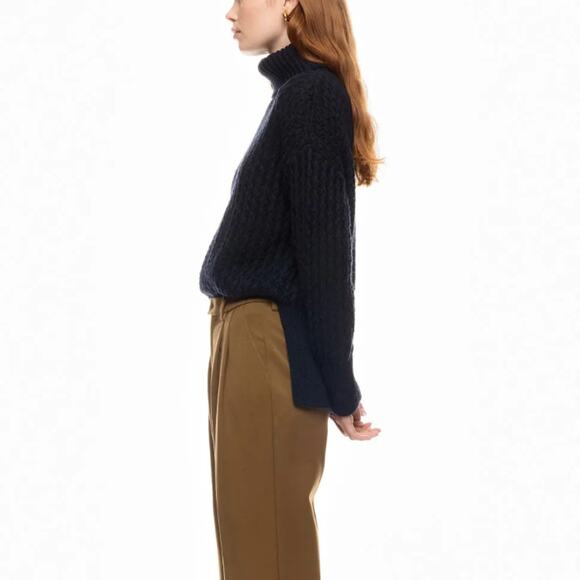 Adam Lippes Blue Turtleneck Logo Sweater MEDIUM Soft Chunky Wool Oversized $300 - Picture 3 of 11